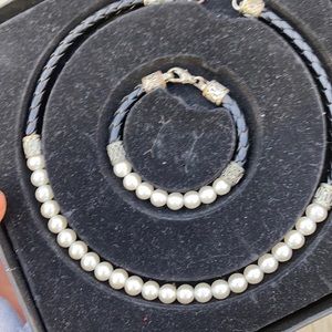 Pearl & leather bracelet and Choker